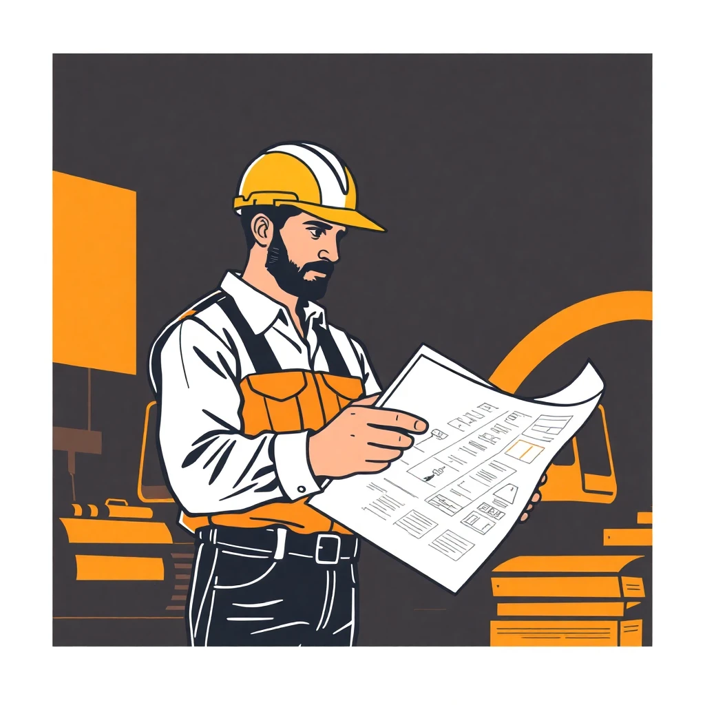 Trabajador de construcción revisando planos