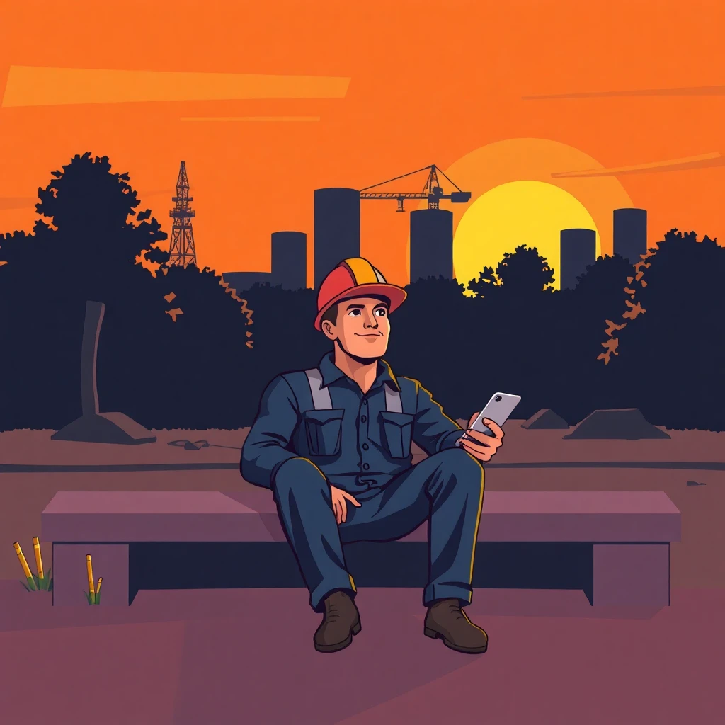 Trabajador de construcción disfrutando de su tiempo libre