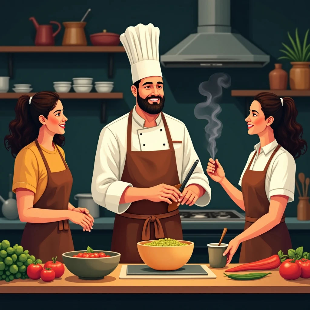 Clase de cocina en acción