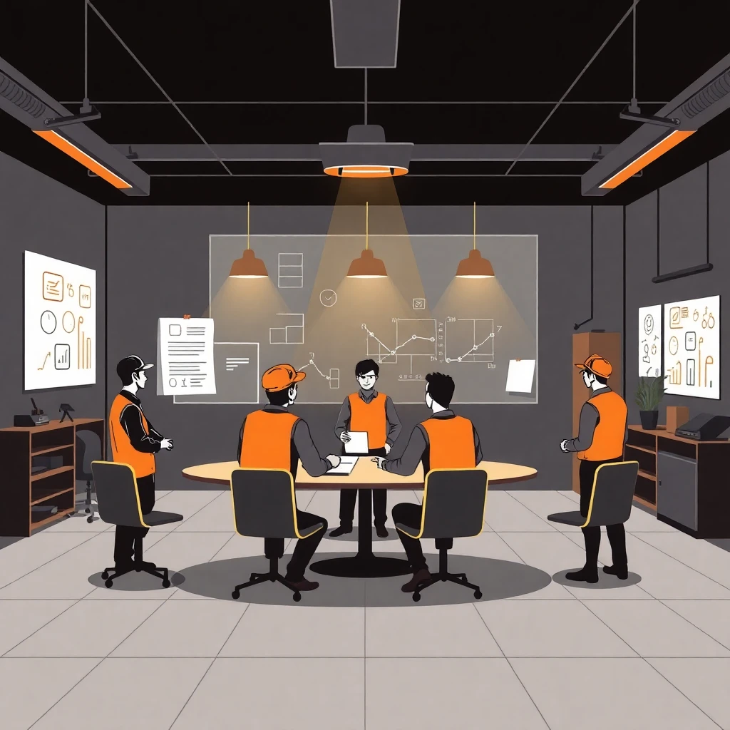 Reunião de equipe em manufatura