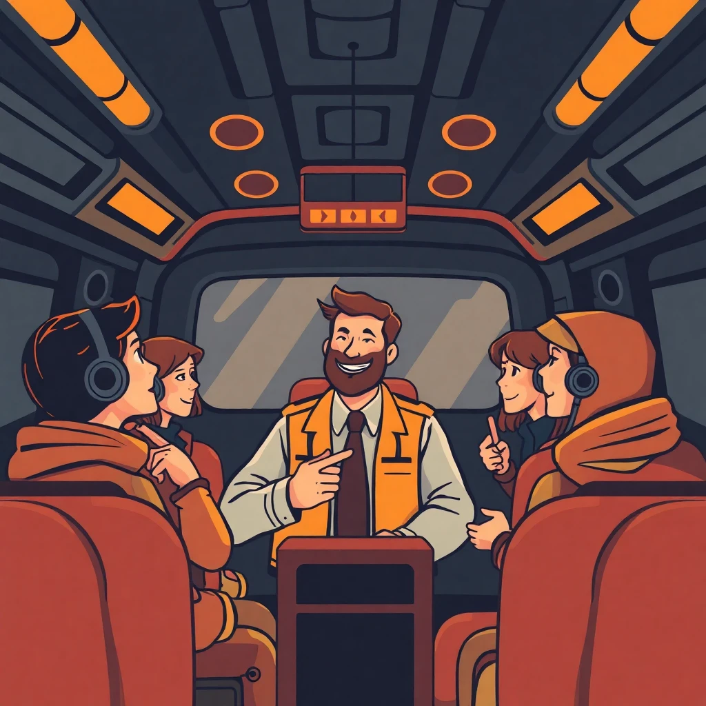 Conductor turístico interactuando con pasajeros