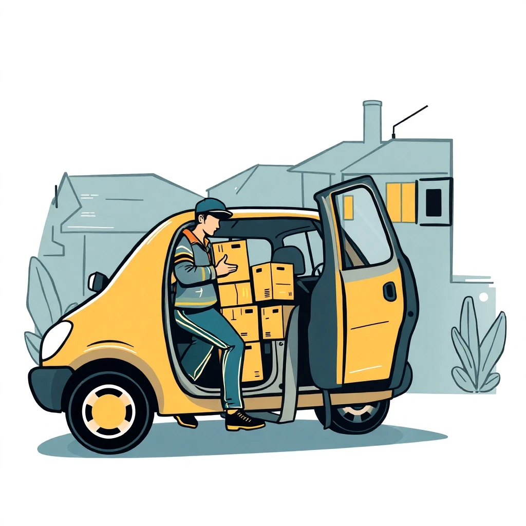 Motorista de entrega organizando pacotes