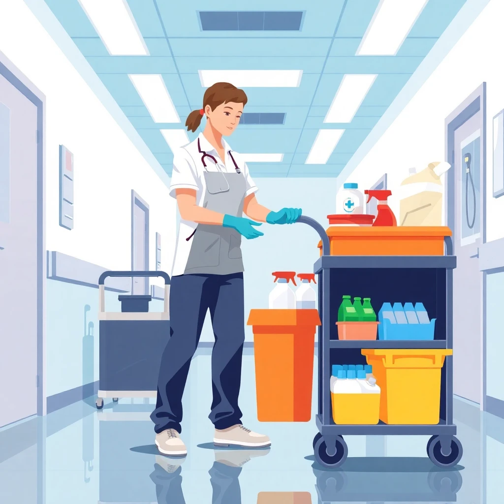 Healthcare cleaner at work