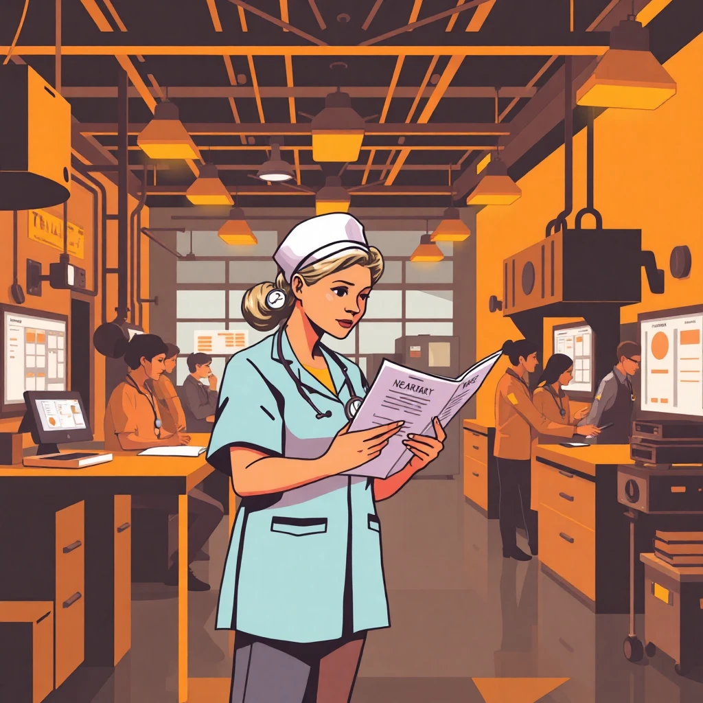 Nurse reviewing charts