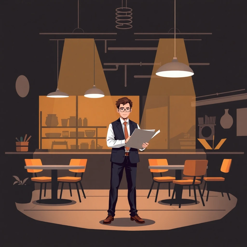 Restaurant manager reviewing reports