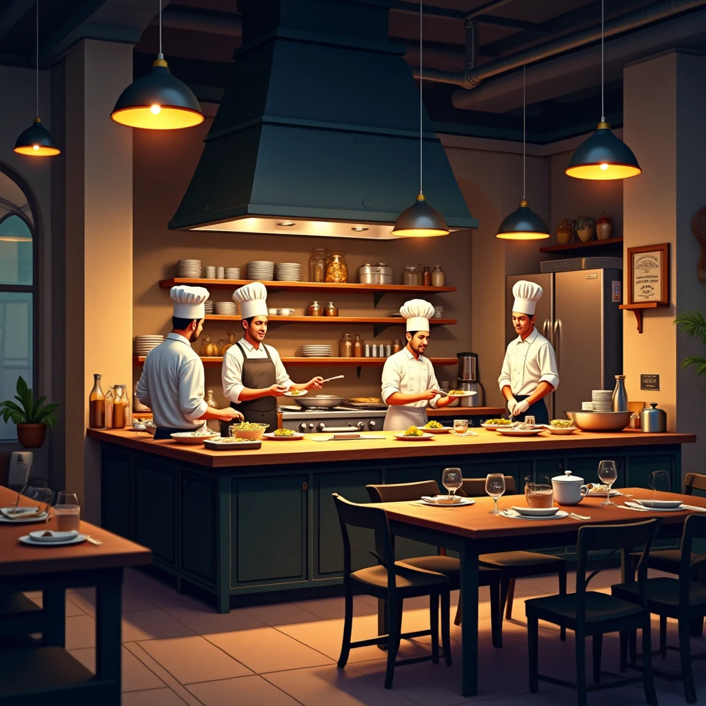 Restaurant kitchen scene