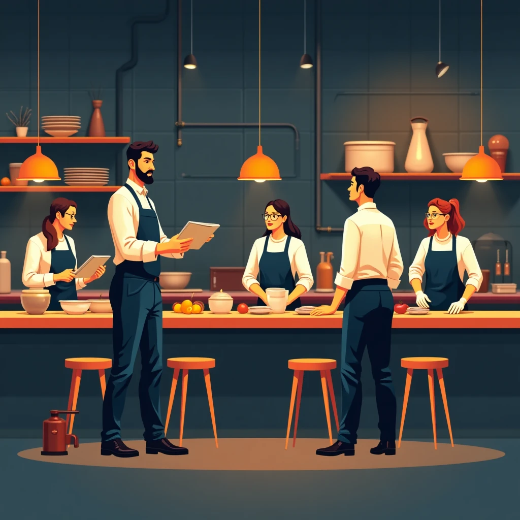 Hospitality manager with team