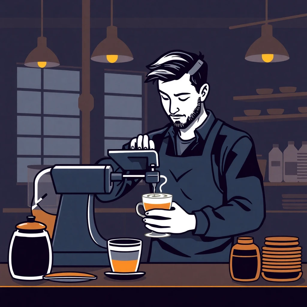 Barista crafting a latte