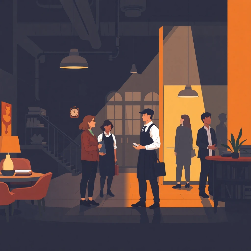 Night shift in a hotel lobby