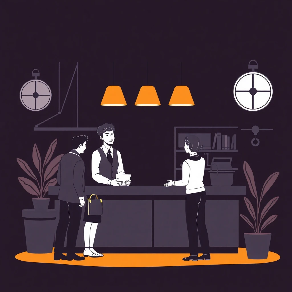 Hotel receptionist assisting guests