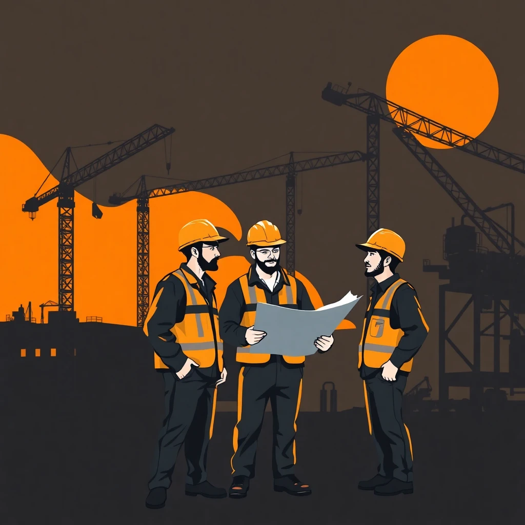 Construction workers reviewing plans