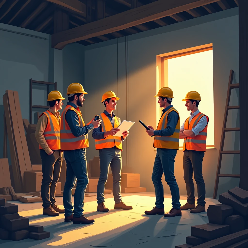 Discusión de proyecto en sitio de construcción