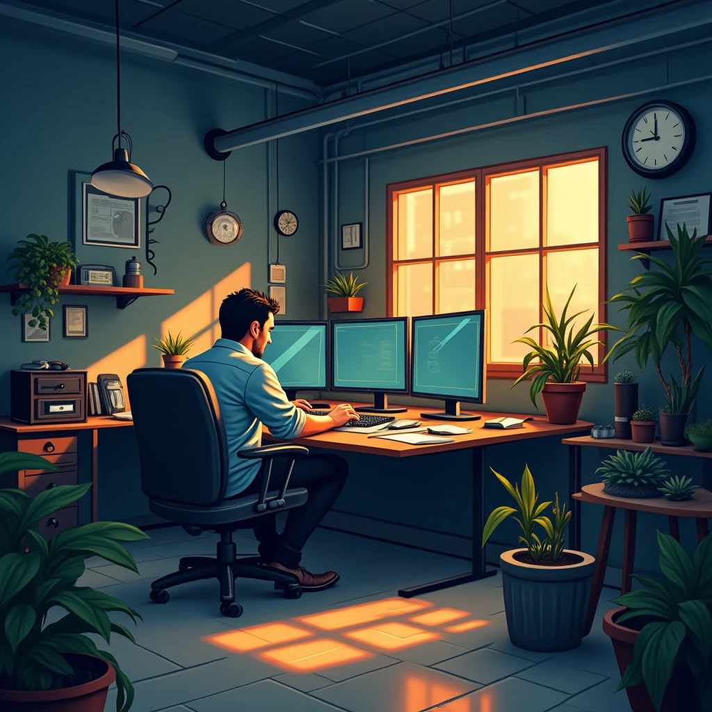 Configuração de escritório de TI de alta tecnologia