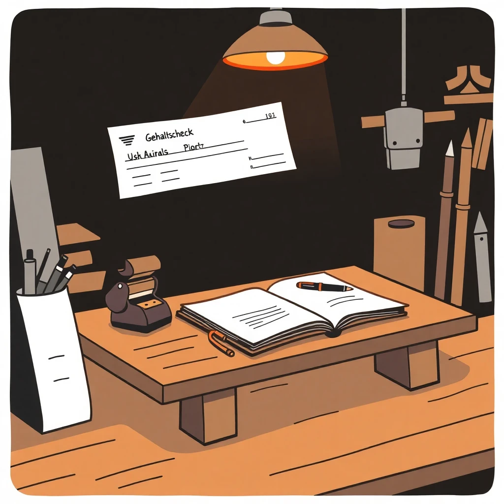 Gehaltsscheck und Notizbuch
