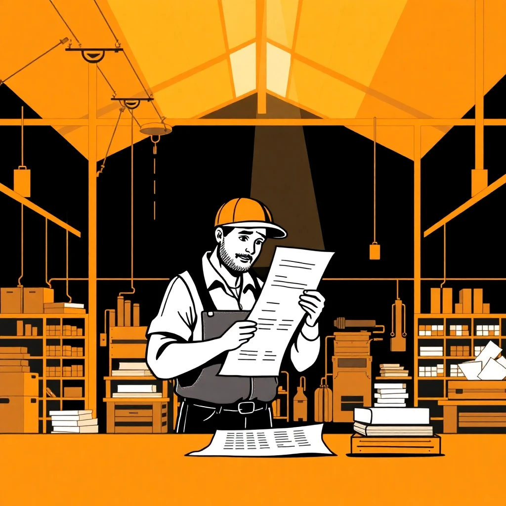 Trabajador de manufactura revisando lista