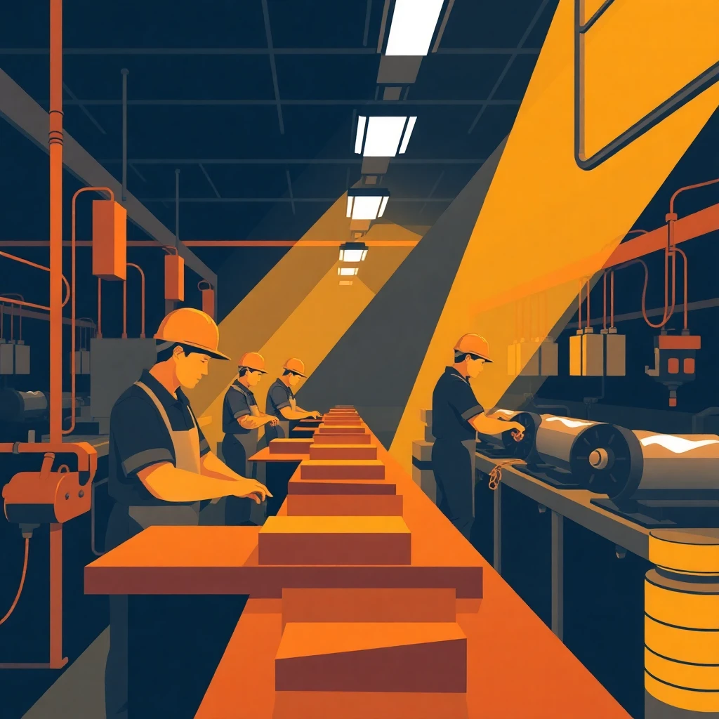 Trabajadores en línea de producción