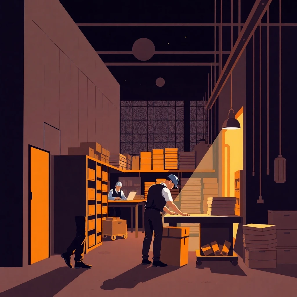 Environnement de travail de nuit en entrepôt