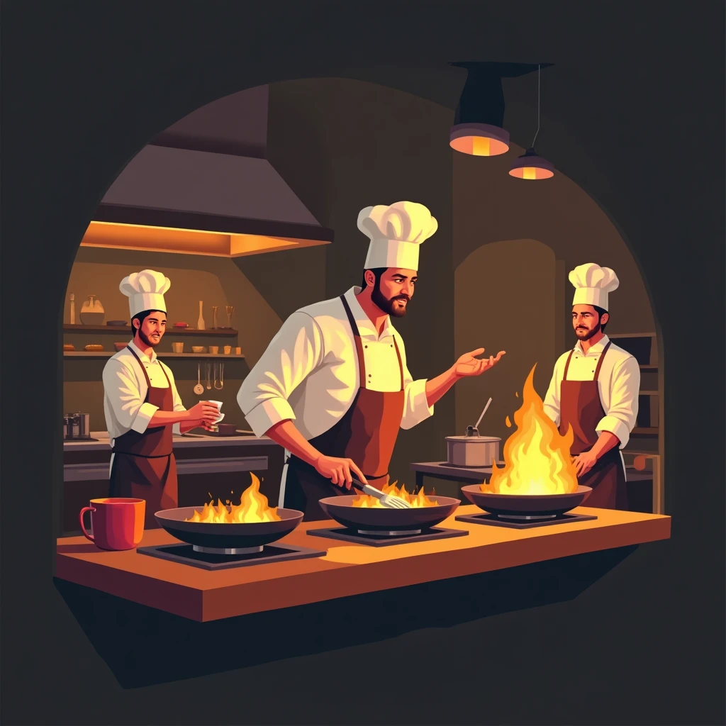 Cuisine de restaurant animée
