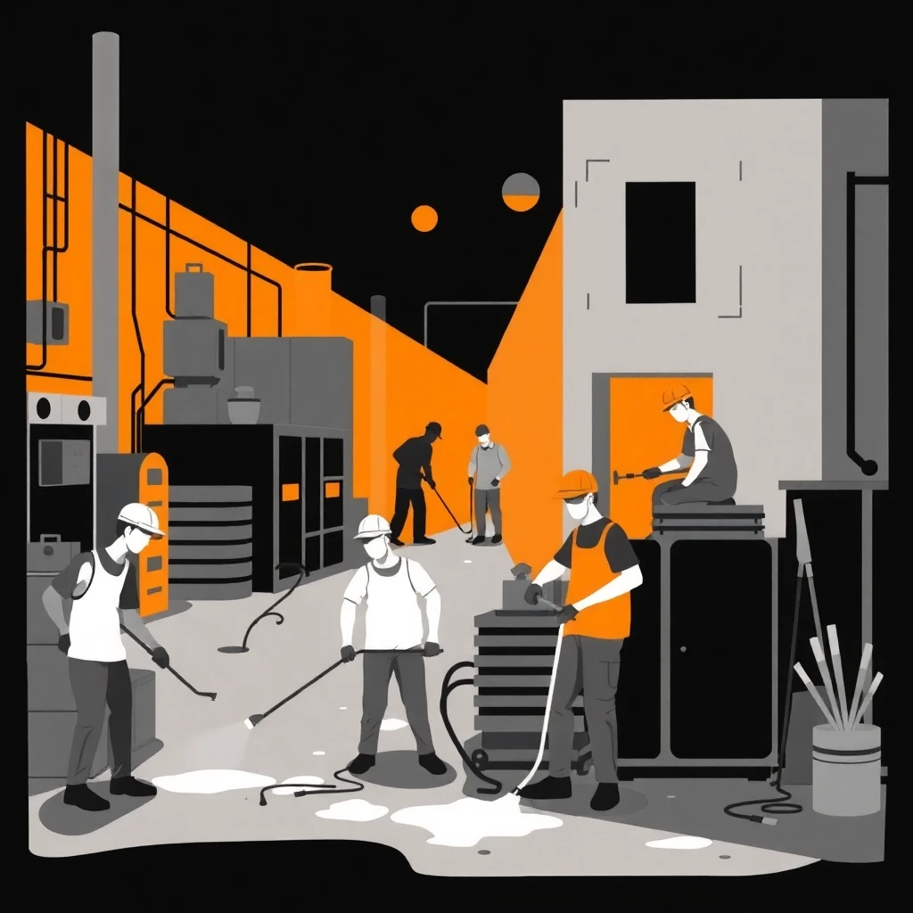 Trabalhadores de limpeza em uma cidade