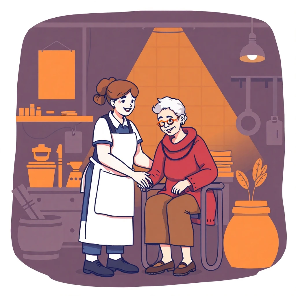 Cuidadora en acción en un entorno hogareño