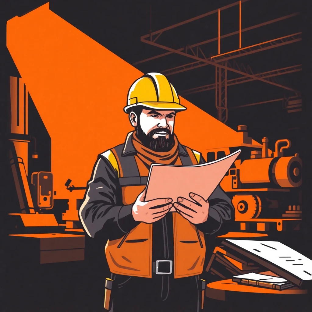 Trabajador de construcción revisando planos