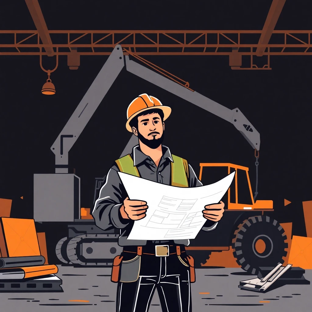 Trabajador de construcción revisando planos