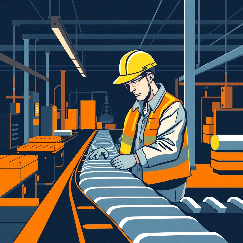 Factory worker examining equipment
