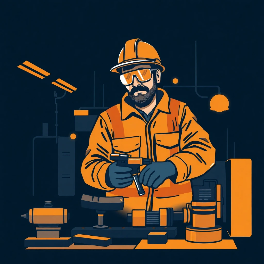 Worker inspecting a production line