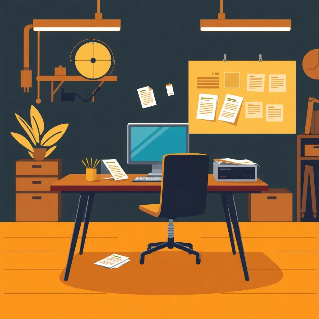 Ambiente de oficina con documentos y ordenador