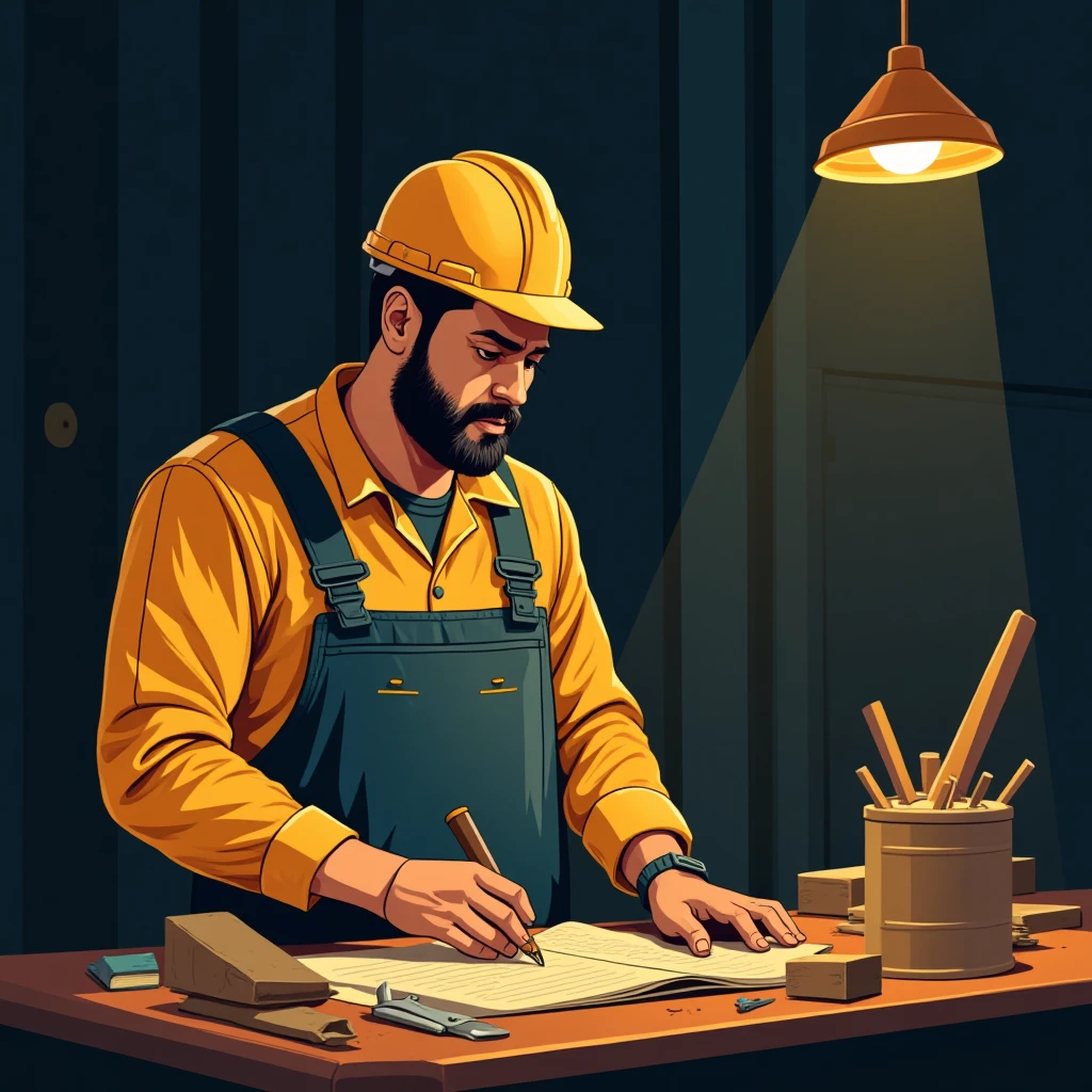 Trabalhador planejando em um canteiro de obras