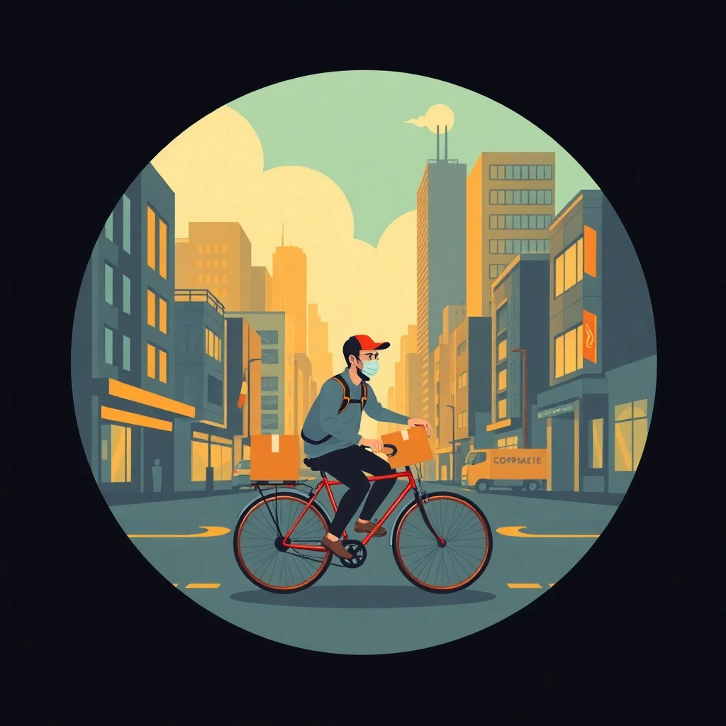 Repartidor en bicicleta en una ciudad