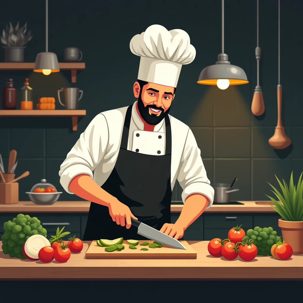 Chef en acción en una cocina
