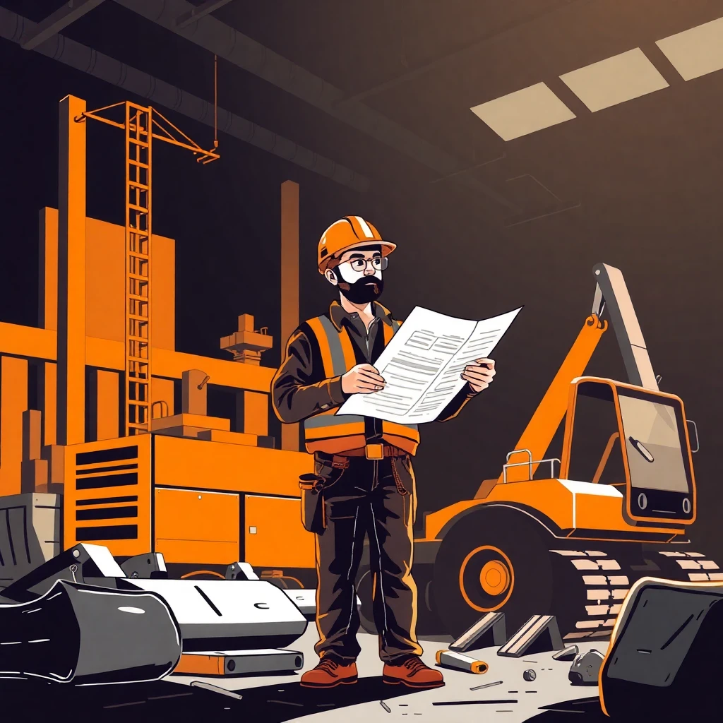 Trabajador de construcción revisando planos