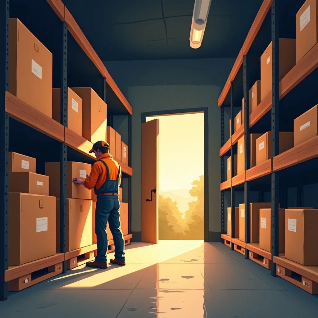 Trabajador de almacén organizando cajas