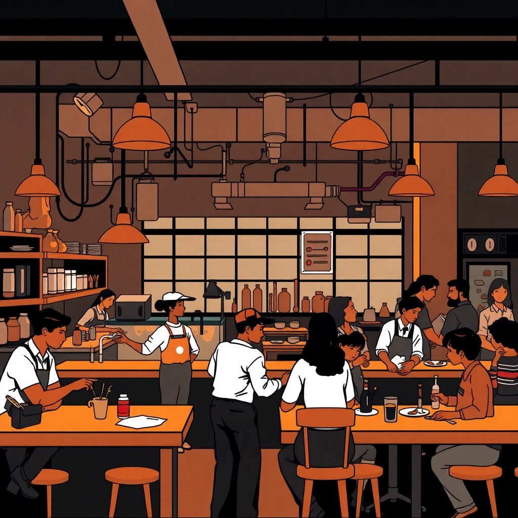 Restaurant staff interacting with customers