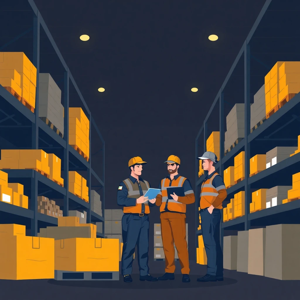 Warehouse workers checking inventory