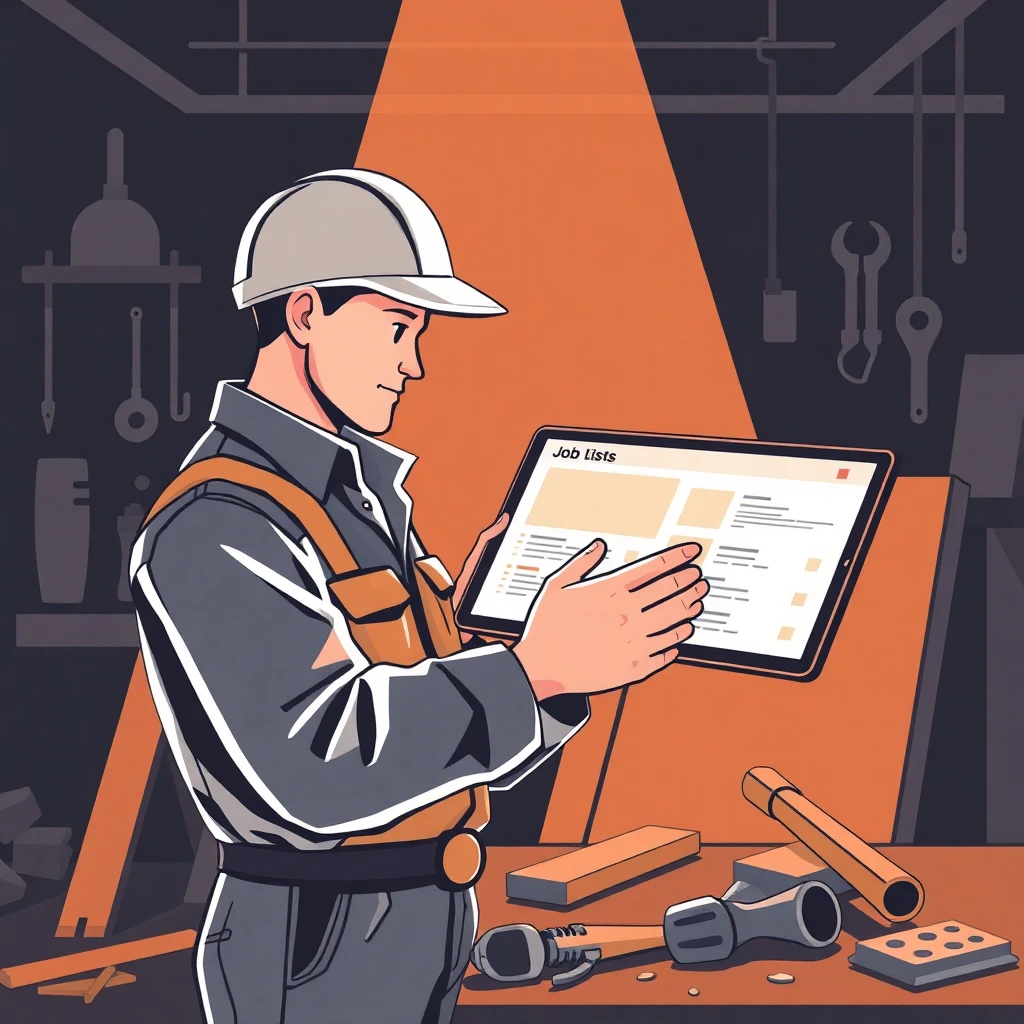 Tradesperson reviewing job listings