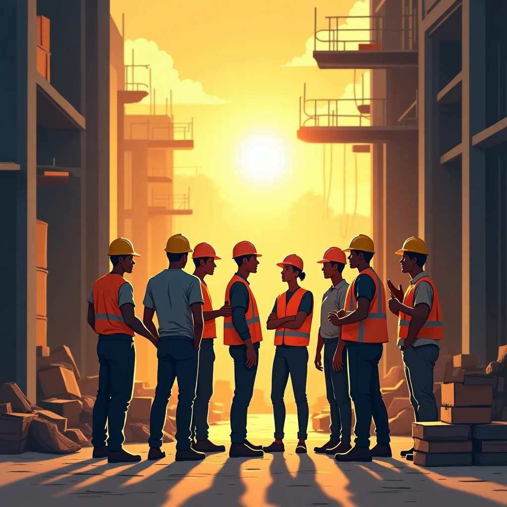 Tradespeople collaborating on-site