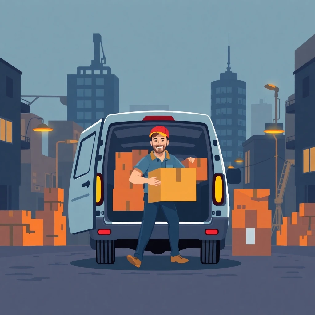 Delivery driver unloading packages