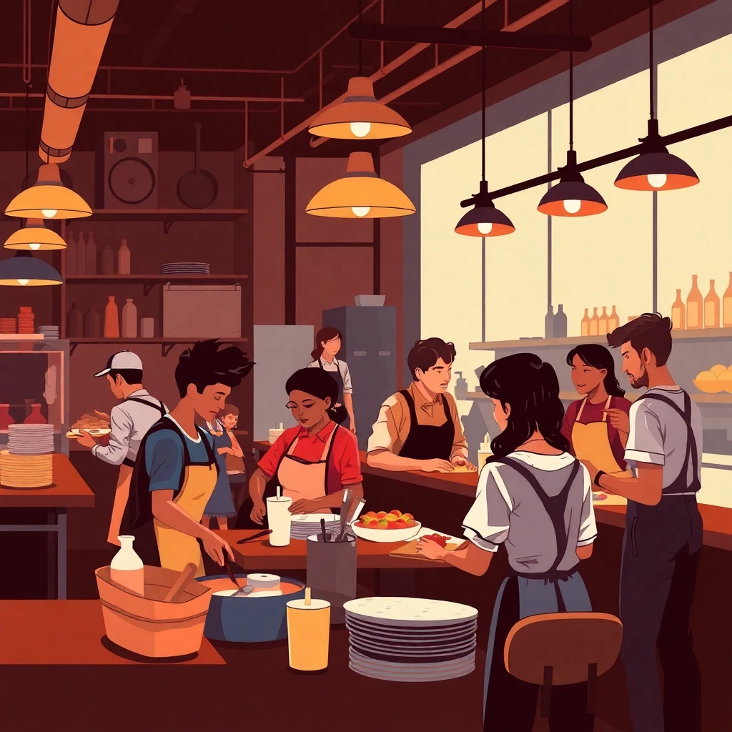 Hospitality workers in action