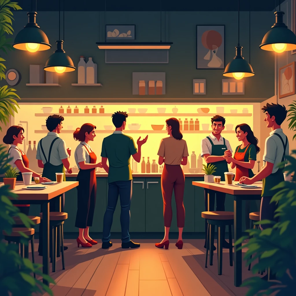 Hospitality workers in action