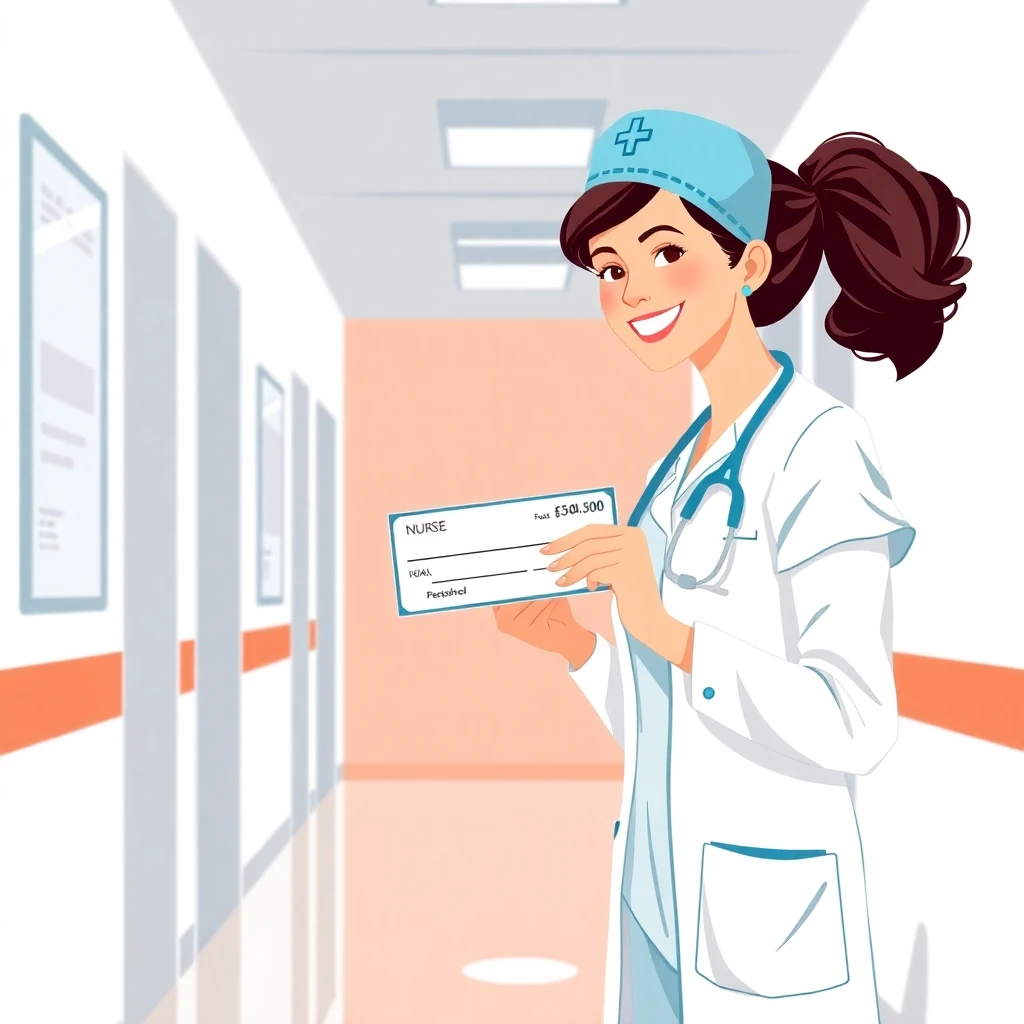 Nurse receiving paycheck