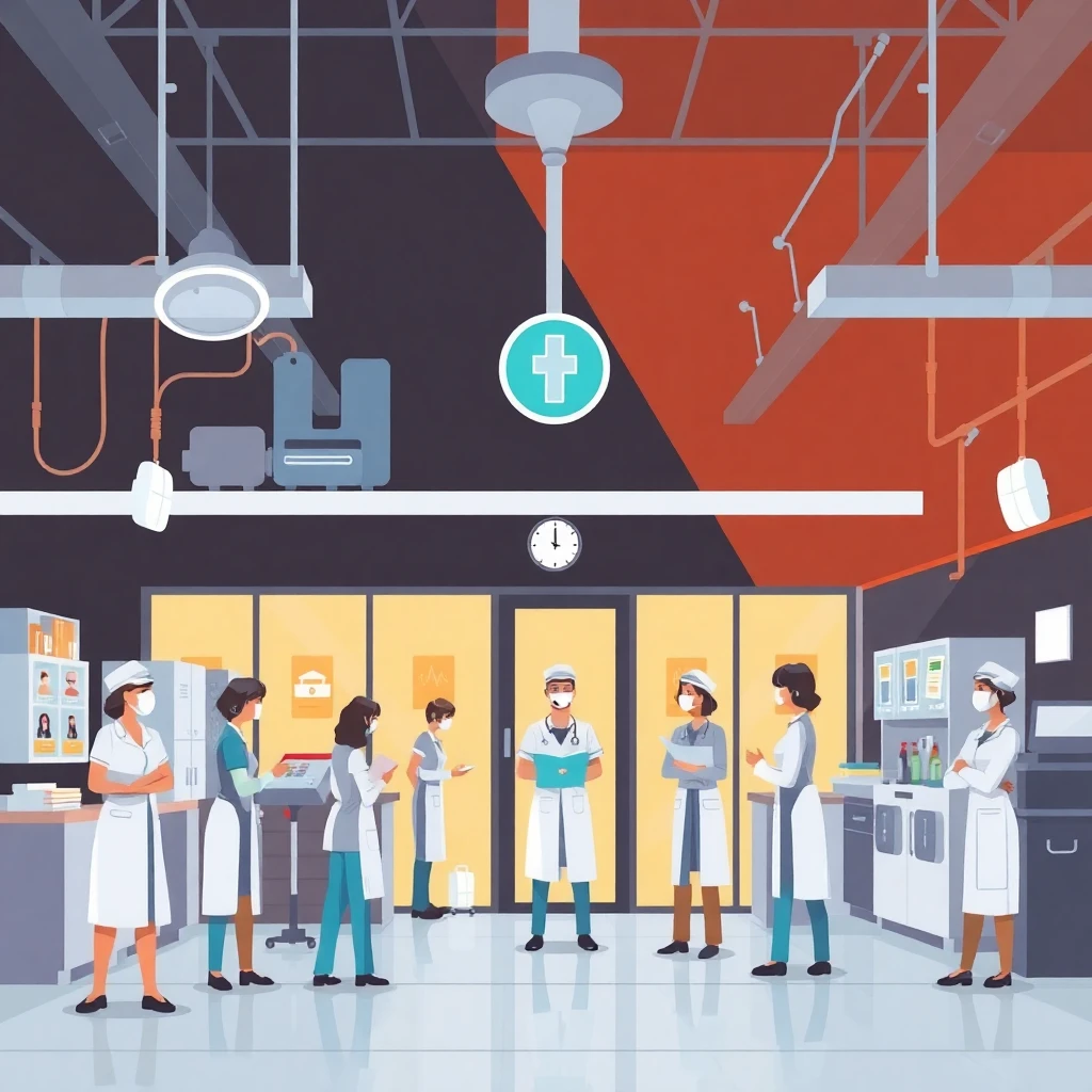Nurses and doctors in a busy hospital