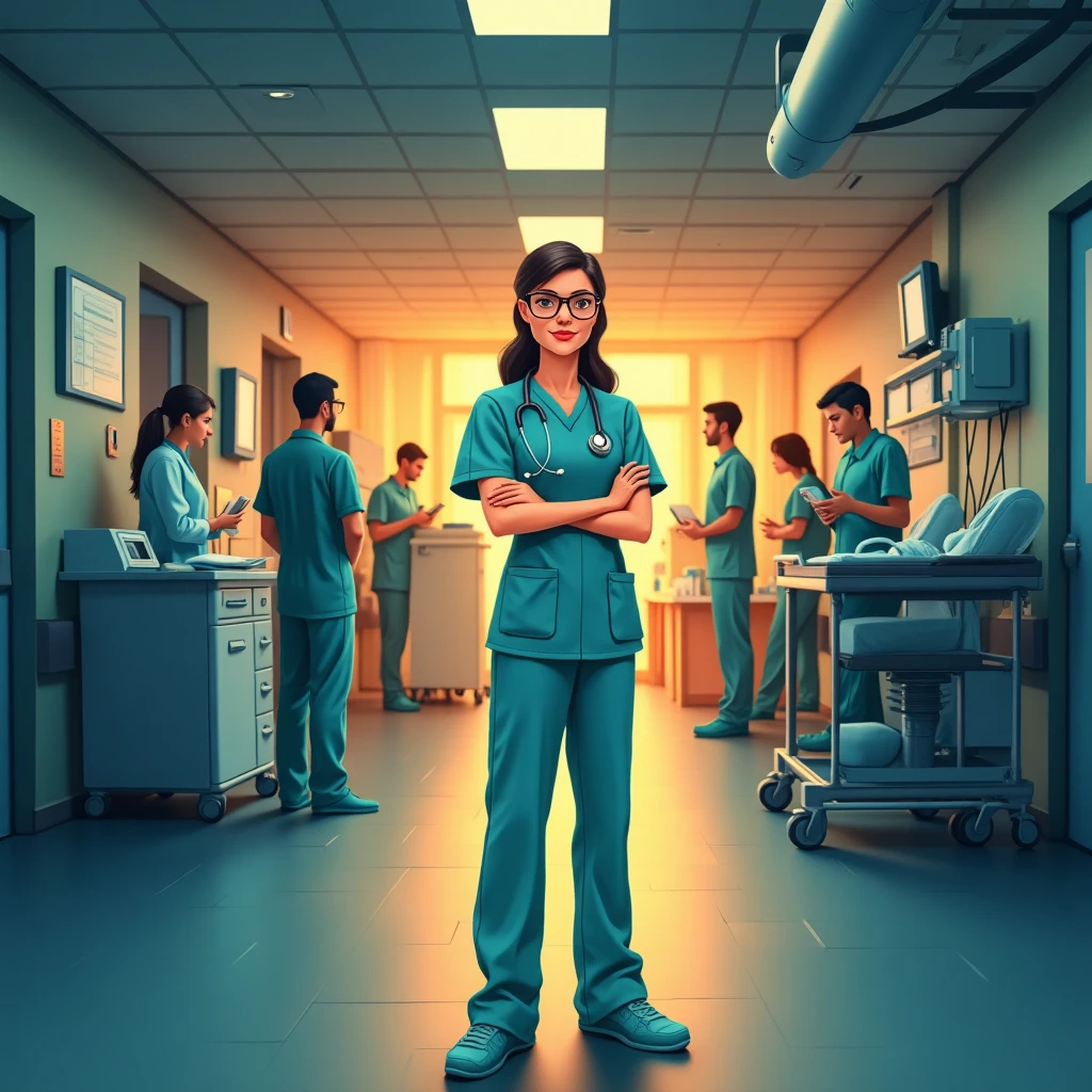 Nurse in a hospital corridor