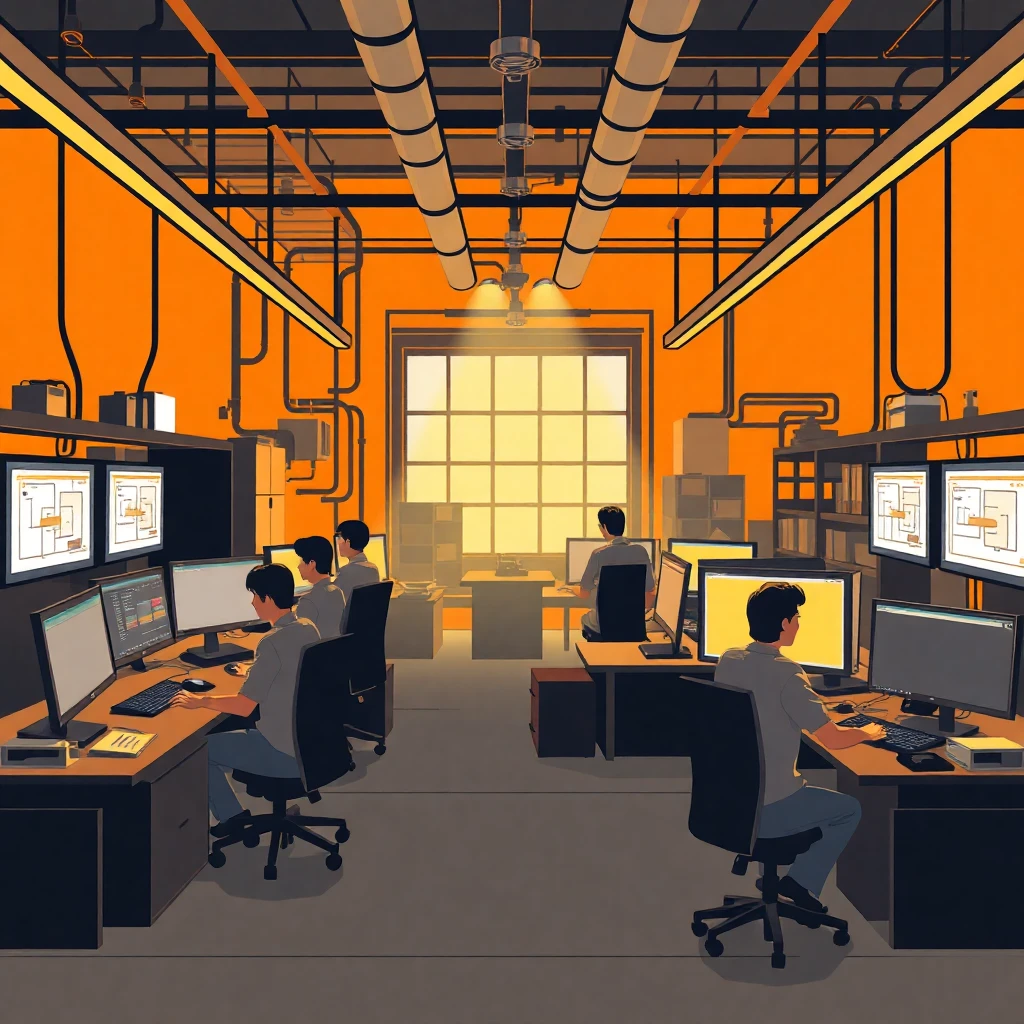 Busy high-tech office environment