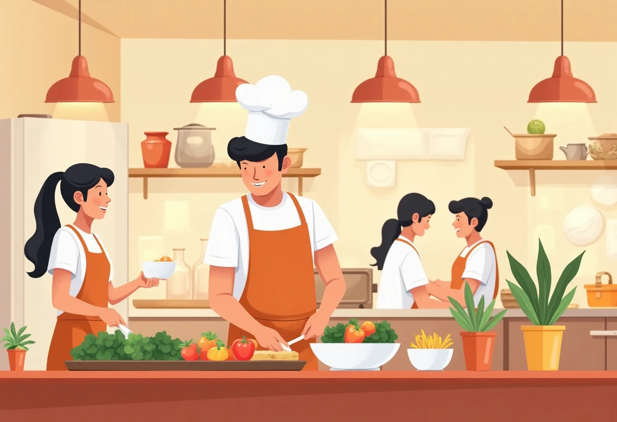 Cocineros colaborando en una cocina
