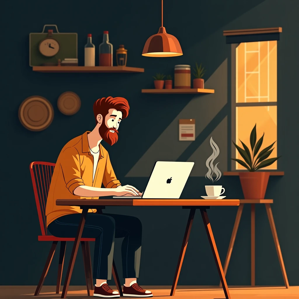 Trabalhando remotamente em um café