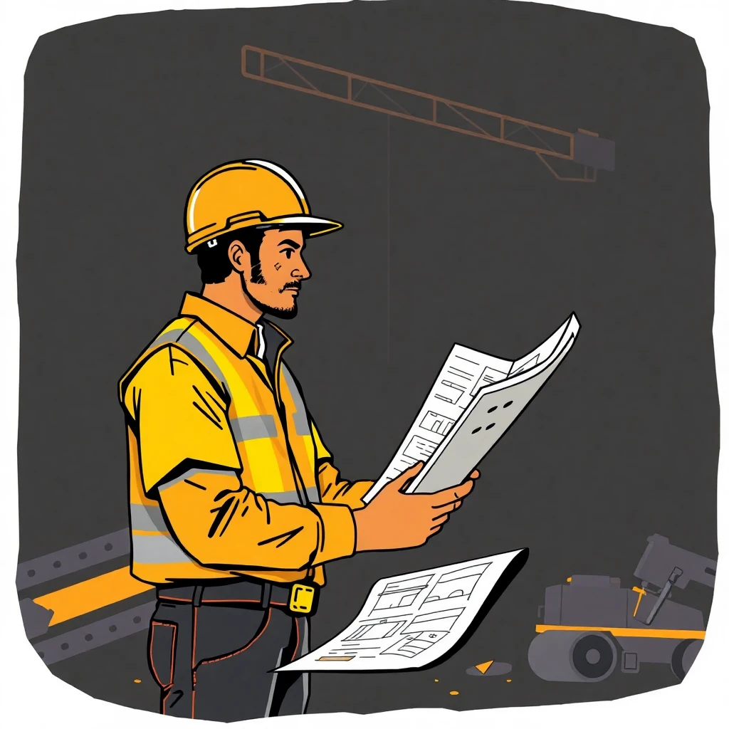 Trabalhador de construção revisando planos