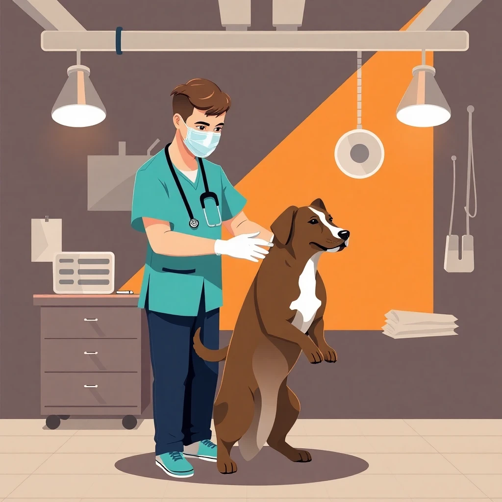 Asistente veterinario cuidando a un perro