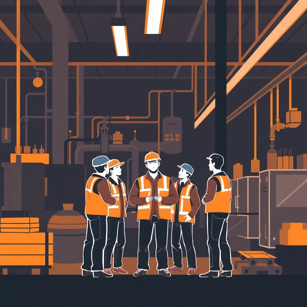 Trabajadores de producción en acción